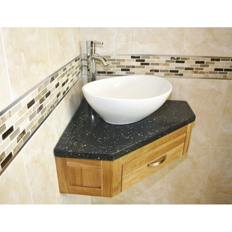 Crank 550mm Single Bathroom Vanity with Vessel Ceramic Basin, Black Quartz