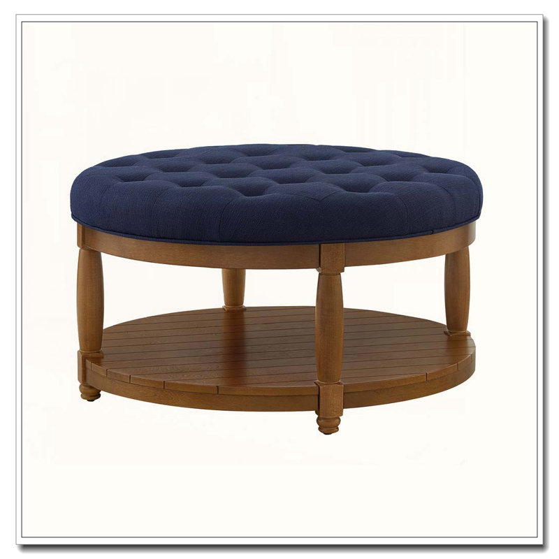 Table basse rembourrée rembourrée en lin, Marine, Rond