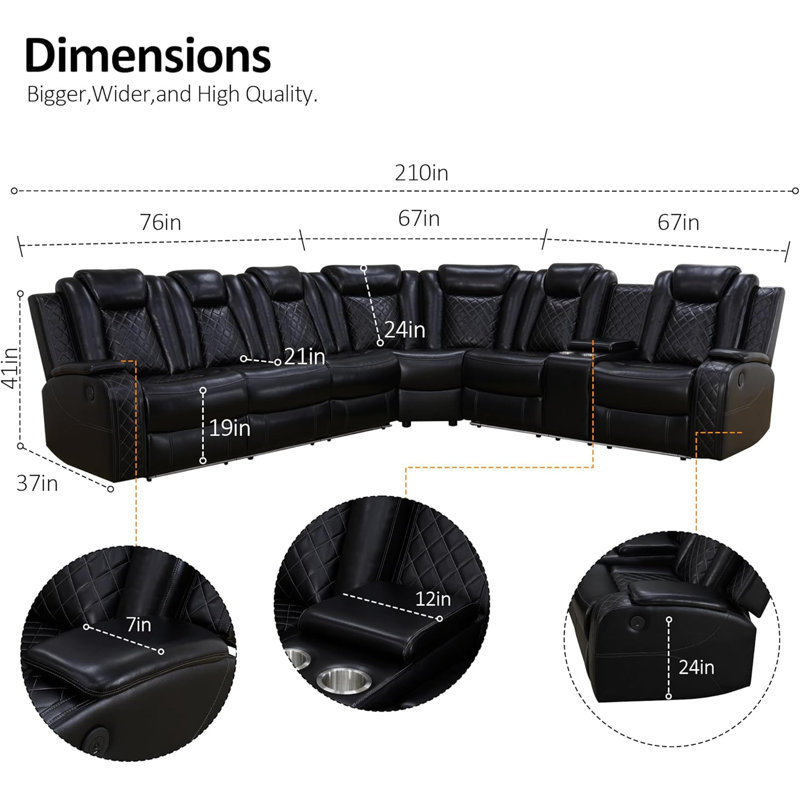 3 - Piece Upholstered Power Reclining Sectional with Wireless Charger, Reading Light, and LED Light