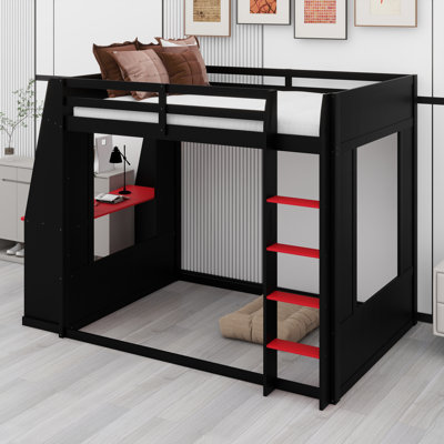 Lit superposé de jeu avec bureau, tablettes de rangement, ports USB et lumières DEL
