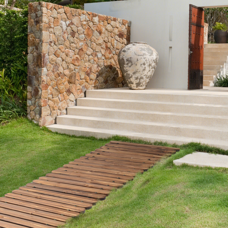 Allée de jardin de 8 pi droite - Passerelle en bois antidérapante avec bords arrondis, décoration extérieure instantanée
