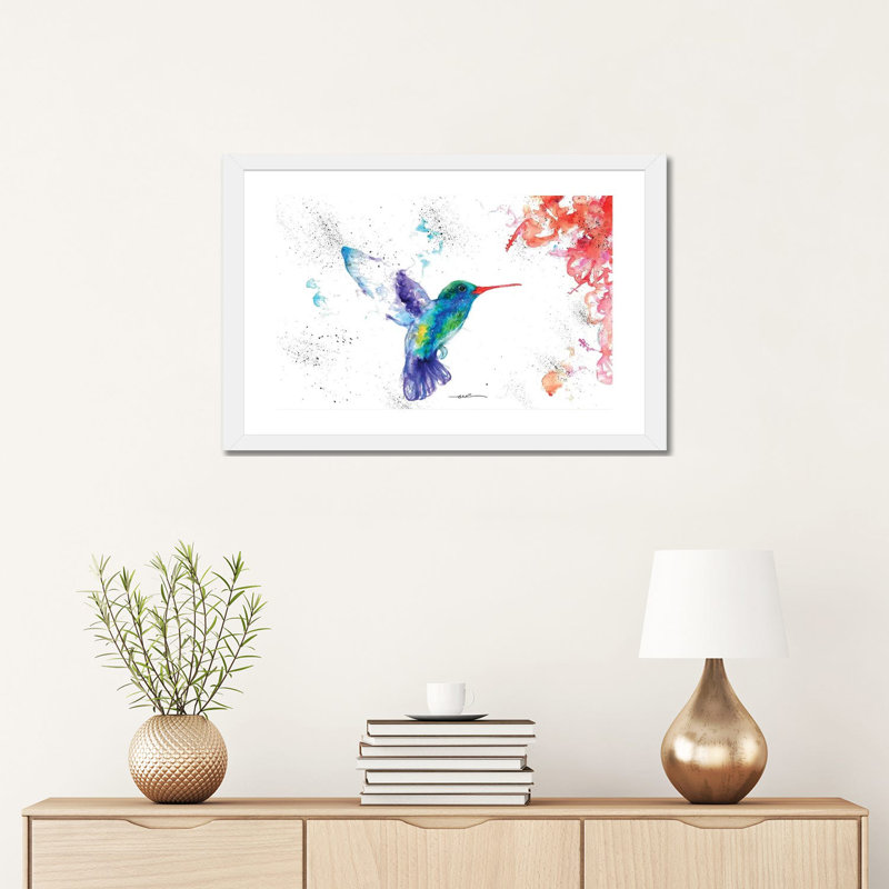 Colibri et fleur I par BebesArts - reproduction d'art, Papier encadré blanc, Blanc, H 16 po x l 24 po x P 1 po