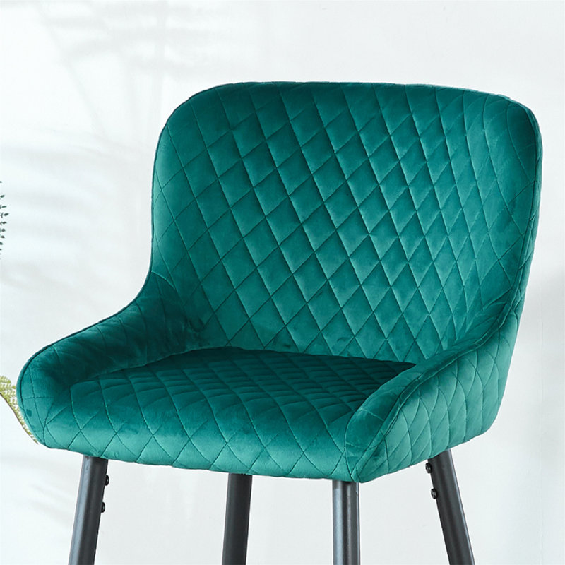 Tabouret de bar rembourré en velours confortable avec conception ergonomique et structure métallique stable., Vert
