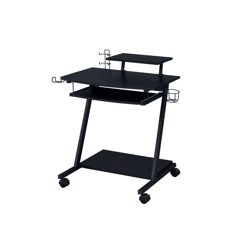 Bureau de jeu en bois Erick avec plateau pour clavier et roulettes