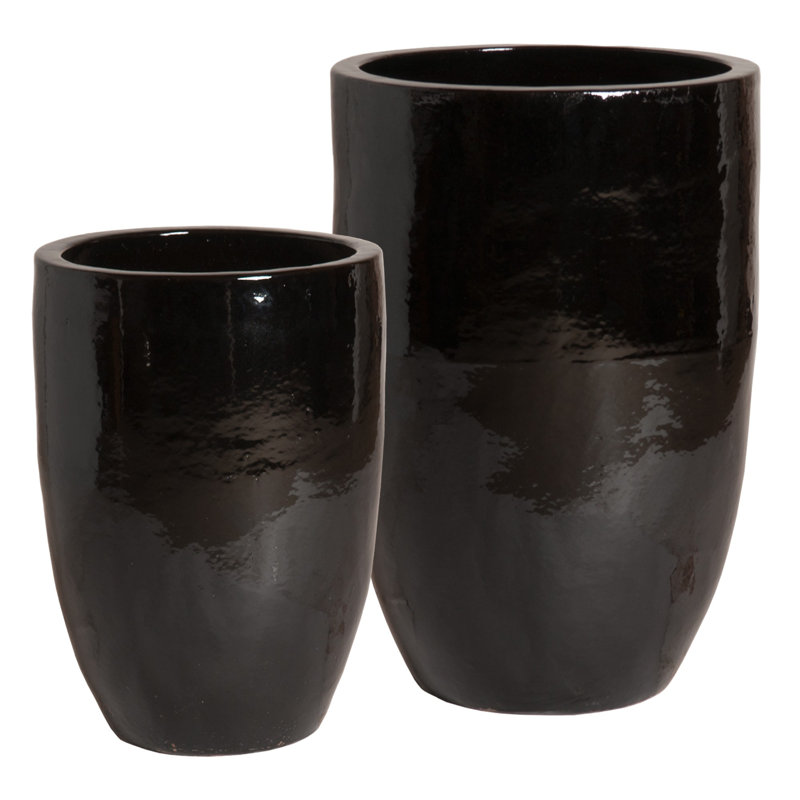 Handmade Ceramic Planter, Black, 32" H x 23" W x 23" D