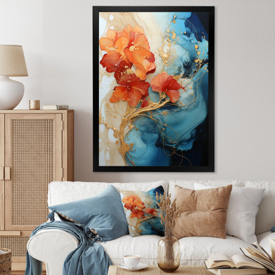 Breelan Orange Teal Abstract Fractal - Fractals Large Wall Art
