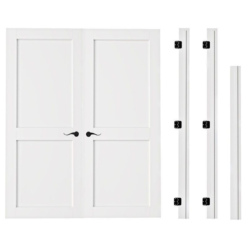 Portes françaises à 2 panneaux avec poignées et poignée, Noir, 36 po x 80 po