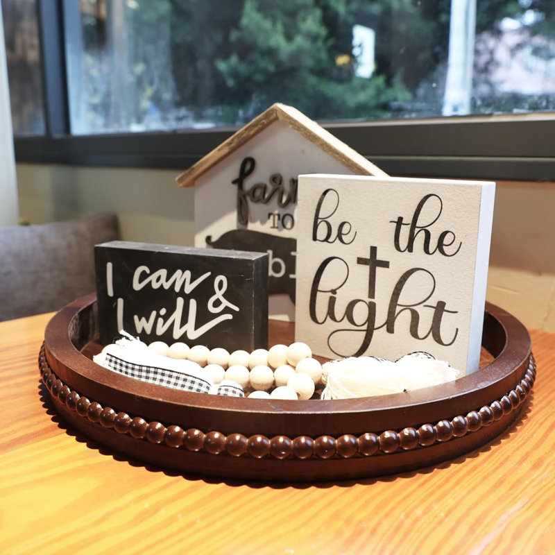 Wooden Decorative Tray With Beads