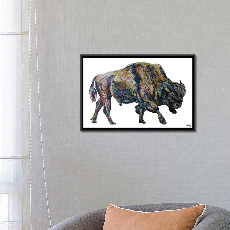 «Buffalo», reproduction d'art sur toile, H 18 po x l 26 po x P 1,5 po, Pas de tapis, Toile avec cadre noir