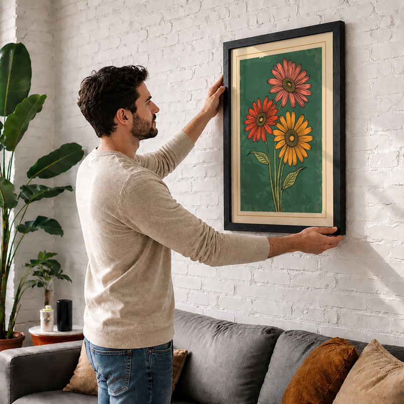 Daisy Blooms Botanical - Framed Print, Walnut, A3 - 42.0 x 29.7 cm