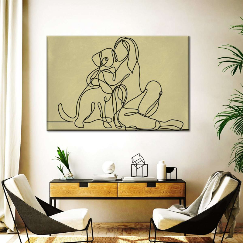 Femme aimant le chien, reproduction sur toile, H 8 po x l 12 po x P 1 po