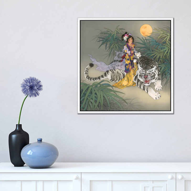 Miao Shan - Painting on Canvas, 45.72 cm H x 45.72 cm W, White Framed