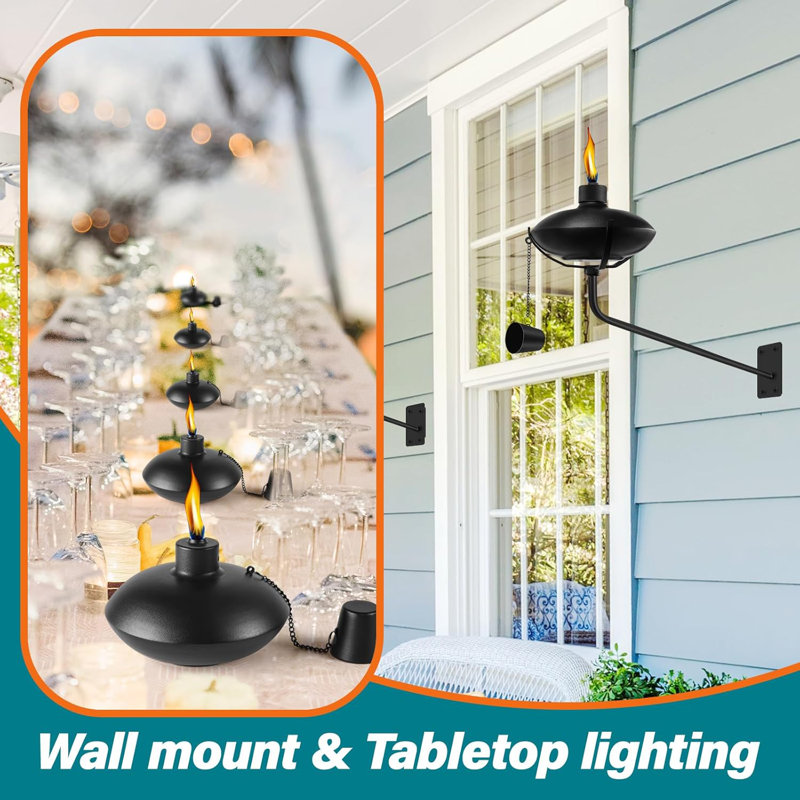 6 Pack Wall Mounted Citronella Torches, 18 oz Garden Torches for Outside