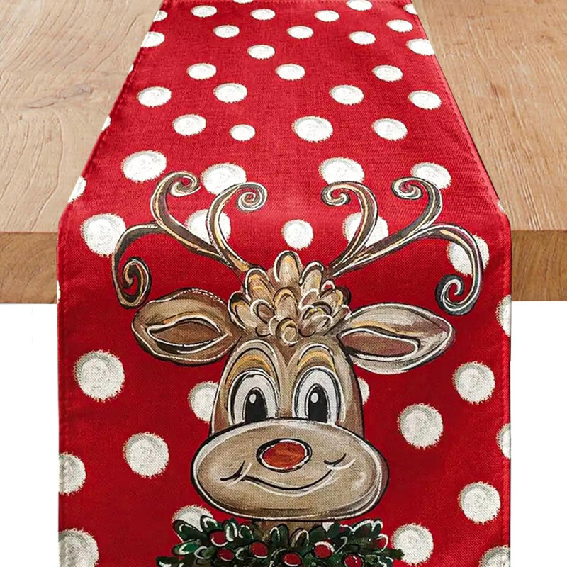 Christmas Table Runner 72 Inches Long With Elk, Seasonal Winter Xmas Holiday Farmhouse Christmas Decorations Holiday Table Runners Indoor Home Party Décor