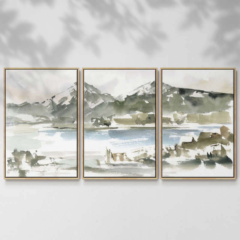 Étude de montagne enneigée I 3 pièces, H 36 po x l 75 po x P 2 po, Naturel