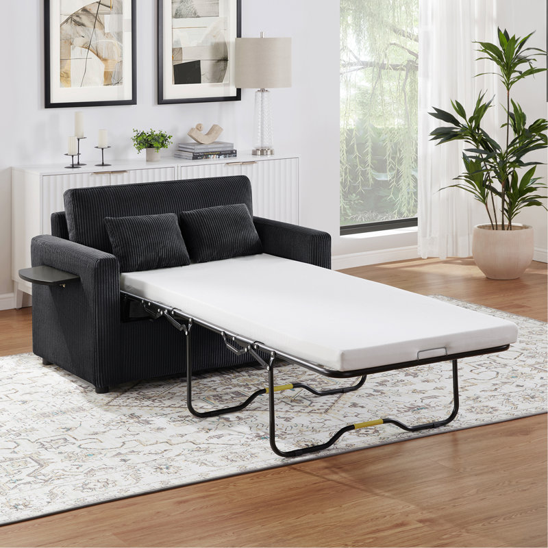Canapé-lit simple 47,2 po avec canapé-lit, matelas pliable, table d'appoint pliable, pochette de rangement latérale et deux ports USB pour le salon, noir