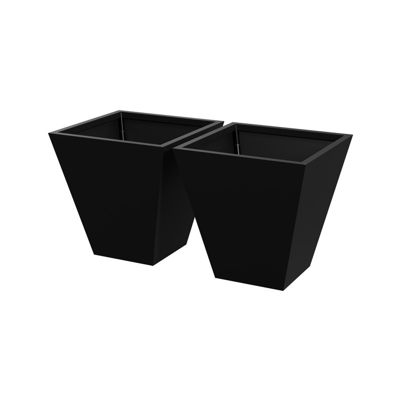 Pot à fleurs effilé en métal noir, H 18 po x l 16 po x P 16 po