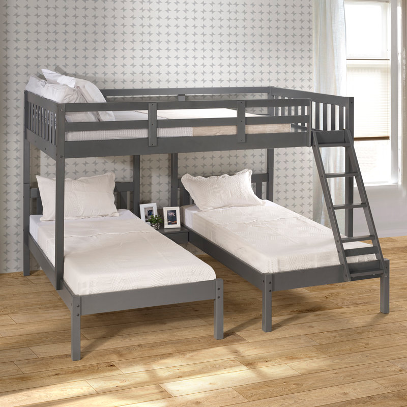 Full Over Double Twin Bunk Bed In Dark Grey, Dark Grey