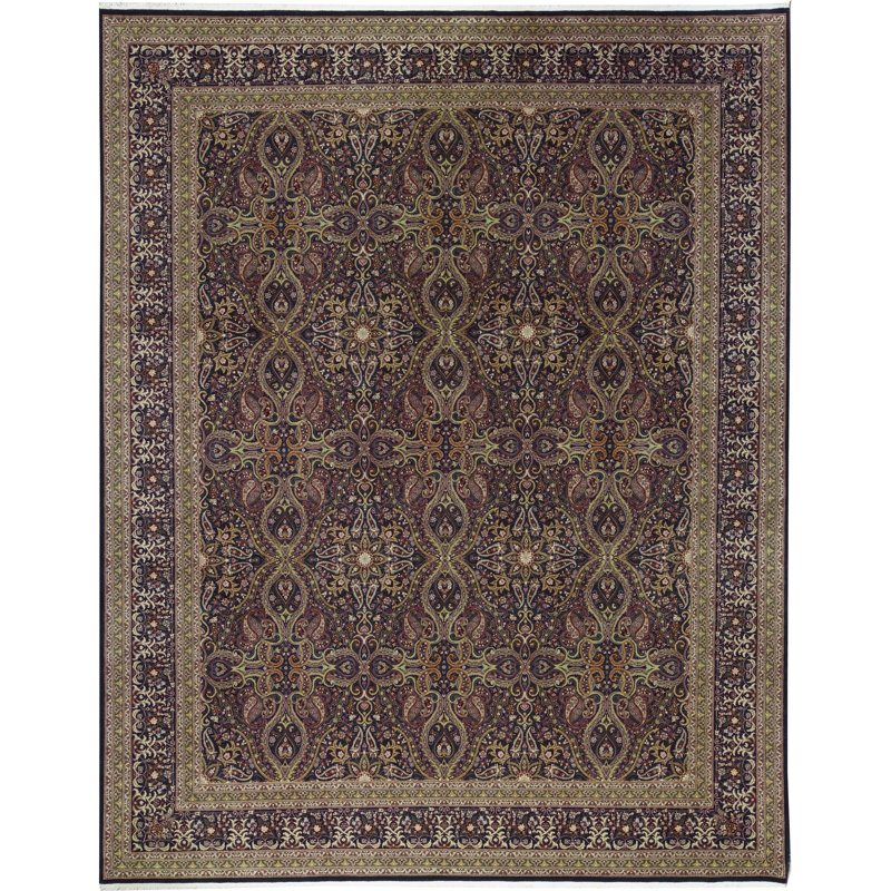 Tapis mauve et brun clair de haute qualité noué à la main