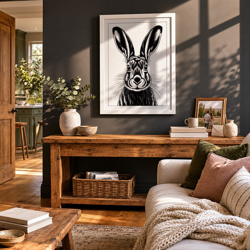 Hare in Bold Relief Graphic Art - Framed Print, A4 - 29.7 x 21.0 cm, White