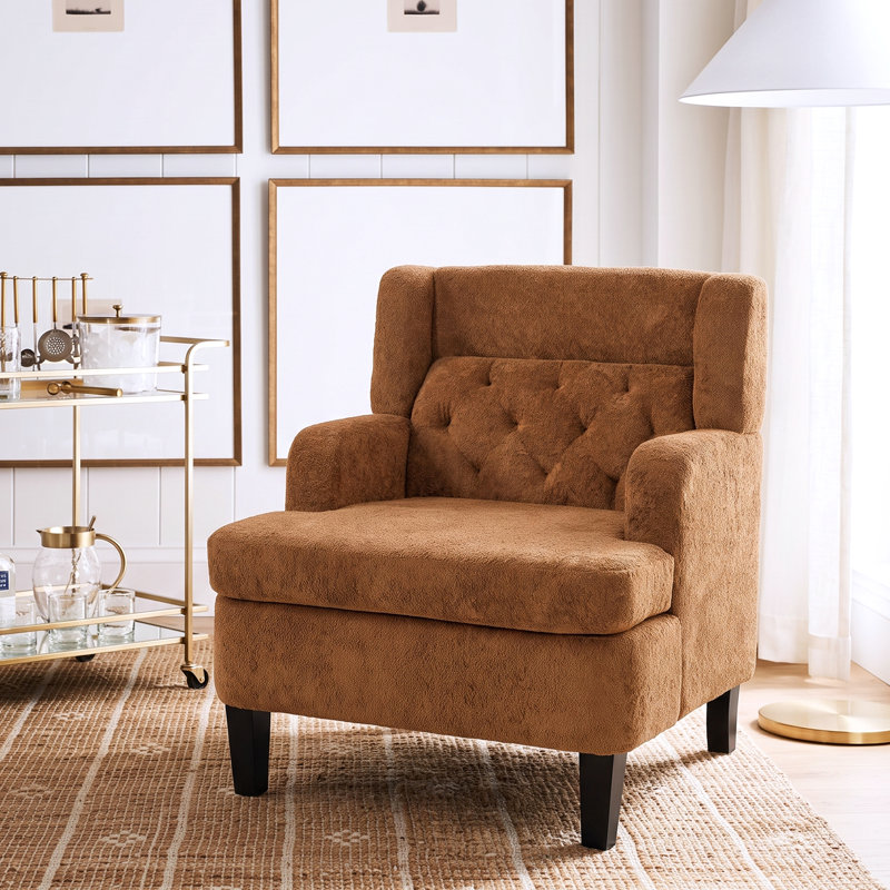 Fauteuil d'appoint rembourré avec pieds en bois d'hévéa Corrine, Orange