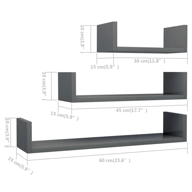 Abdulkadir 3 Piece Solid Wood Floating Shelf Set, Old Wood, 10cm H x 60cm W x 15cm D