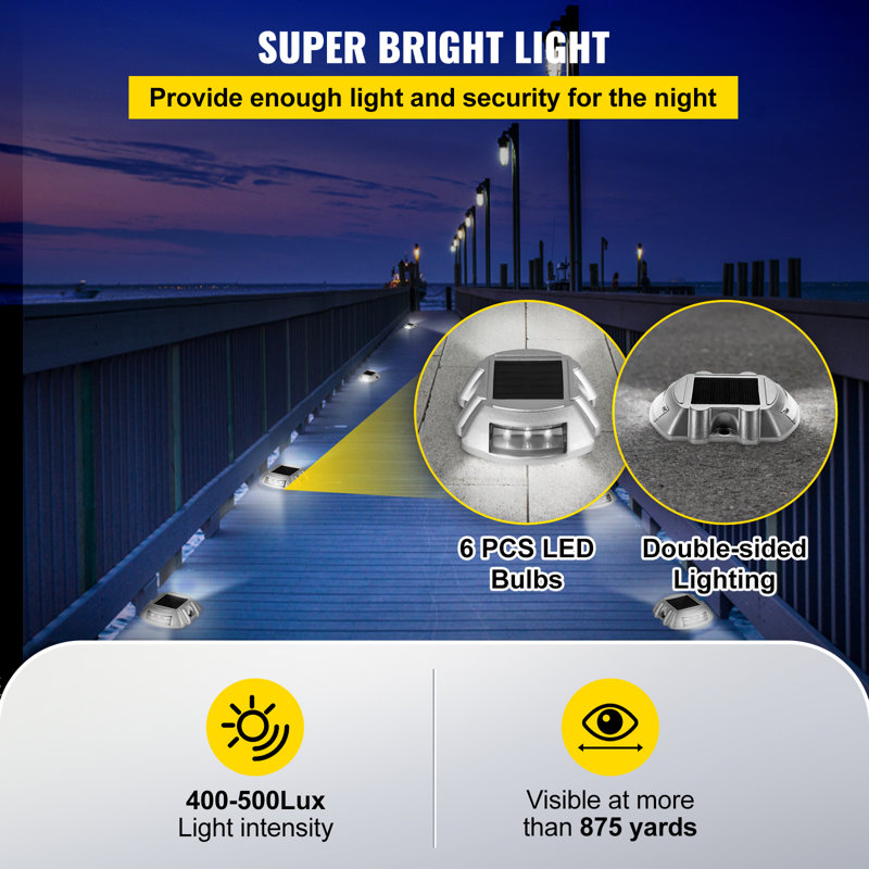 Solar Dock Lights Low Voltage Solar Powered Integrated LED Metal Pathway Light Pack, White