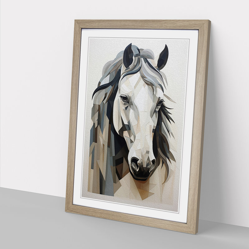 Shire Horse Geometric - Framed Print, Oak, 64cm H x 46cm W x 2cm D