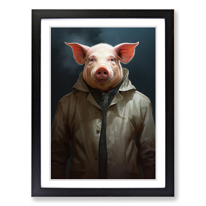 Pig Conceptual - Single Picture Frame Print on Wood, Black Framed, 34cm H x 25cm W x 2cm D