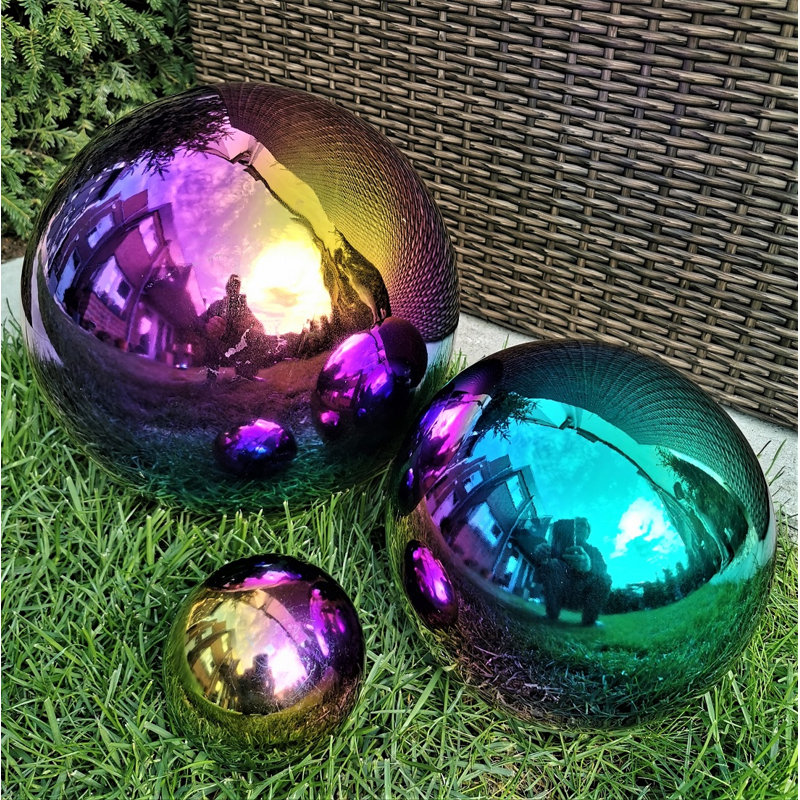 Daydrian Stainless Steel Garden Accent, 20cm H x 35cm W x 30cm D, Turquoise/Purple/Polished yellow