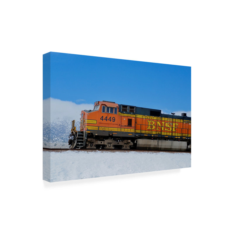 Susan Vizvary, photographie «Orange Train In Snow», art sur toile, H 12 po x l 19 po