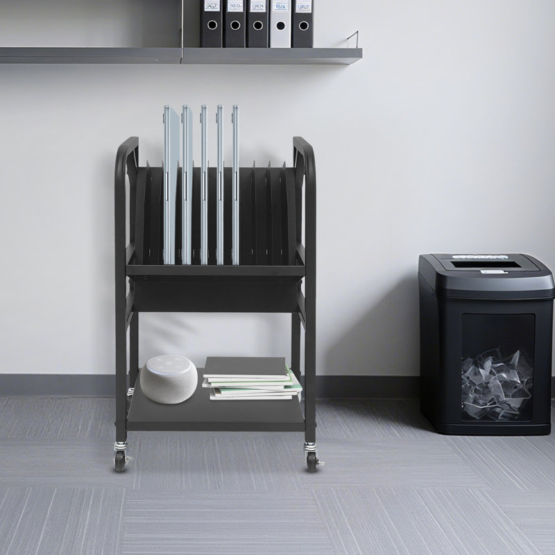 2 Tier Laptop Charging Cart File Storage Rack