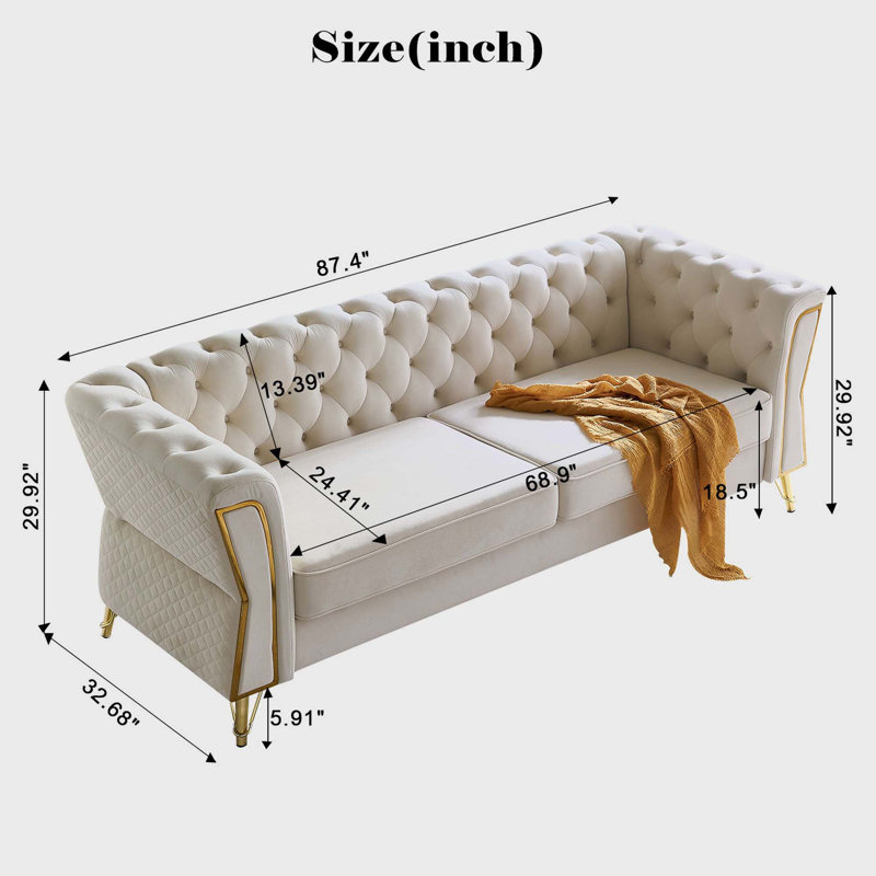 Canapé rembourré 87,4 po Fynnigan, Velours beige