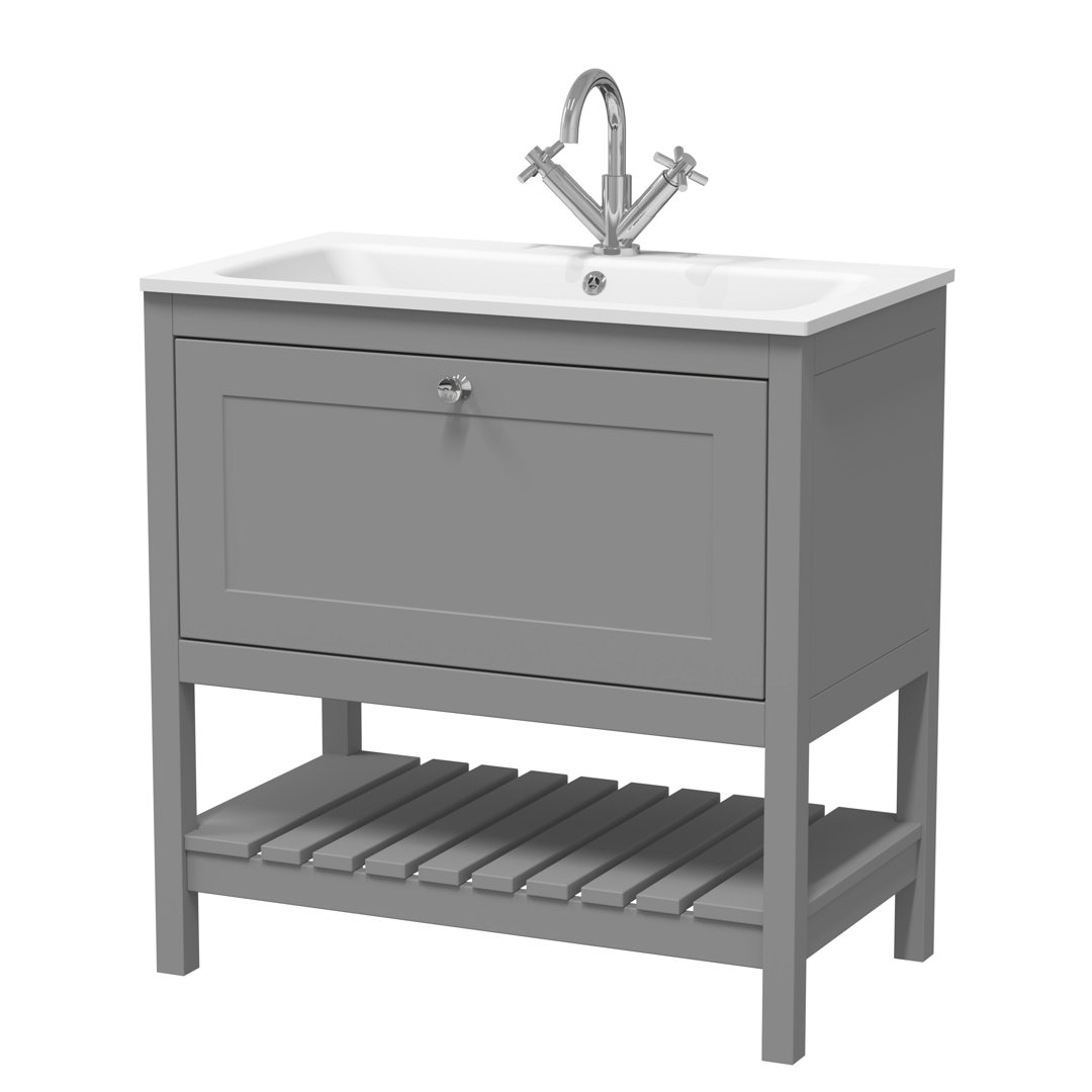 Old London Cool Grey Bexley Matt Single Drawer Vanity Unit White Stone Basin | | Mdf | 800Mm - Image 3