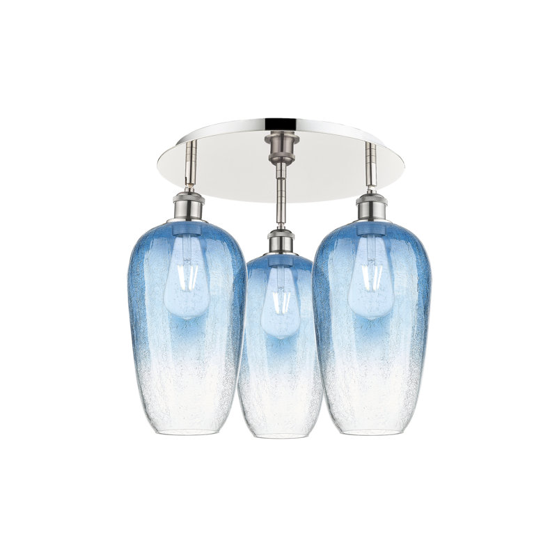 Ballston - Brookhaven Flute - 3 Light Flush Mount, Sapphire Blue, Polished Nickel