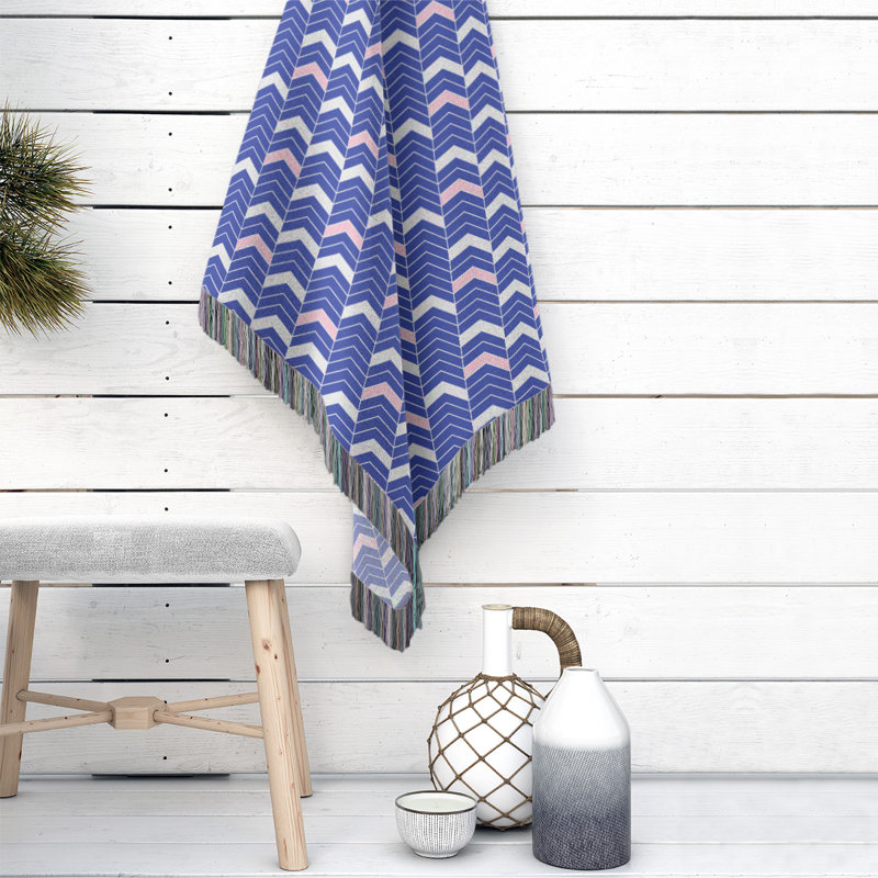 Couverture en coton tissé Rhonda, l 60 po x L 80 po, Bleu / Rose