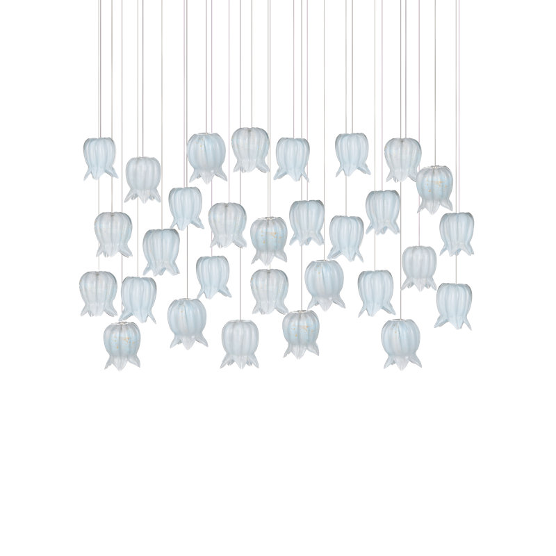 Polpo 7-Light Round Multi-Drop Pendant, 13" H x 54" W x 18" D, Blue, 4500 Lumens