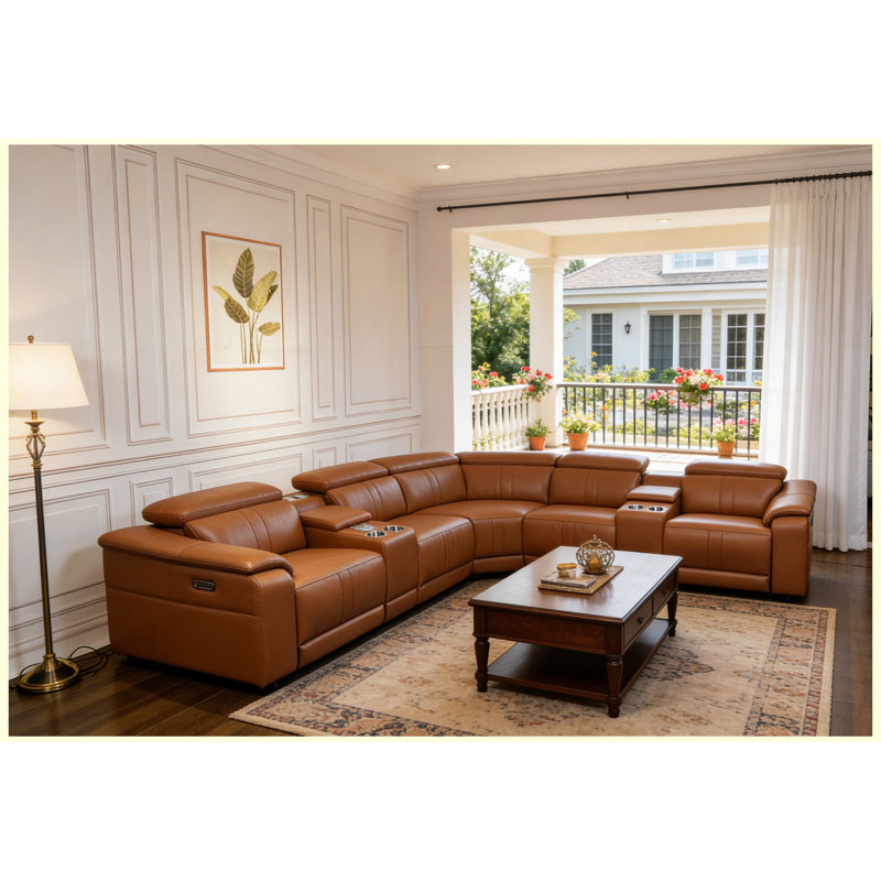 Canapé modulaire inclinable électrique en L avec haut-parleurs Bluetooth, charge sans fil, lumières DEL, console de rangement et porte-gobelets pour le salon