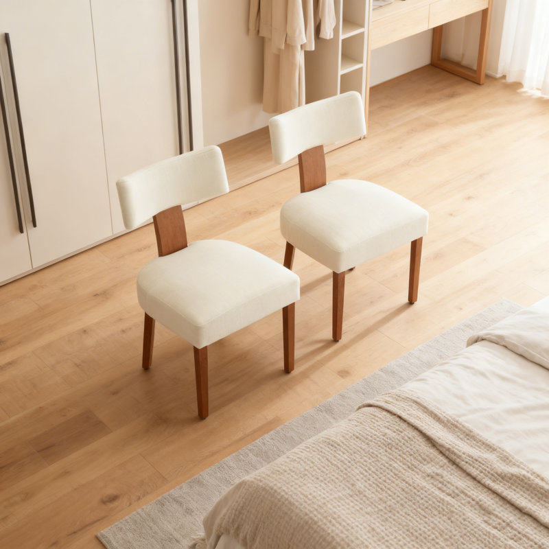 Ensemble de 2 chaises de salle à manger sans accoudoirs modernes avec dossier incurvé et pieds en bois massif pour le salon de la salle à manger