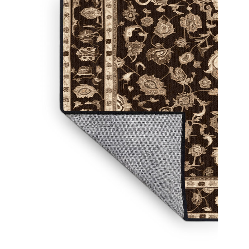 Machine Washable Tabriz Black Area Rug, Rond 5 pi