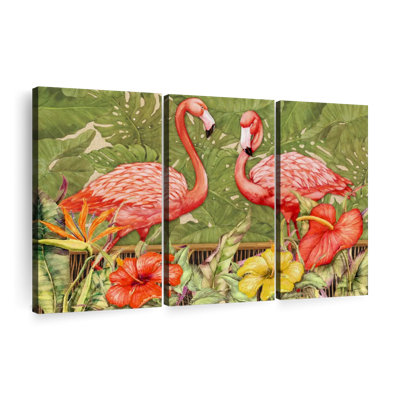«Tropical Flamingo», 3 pièces sur toile