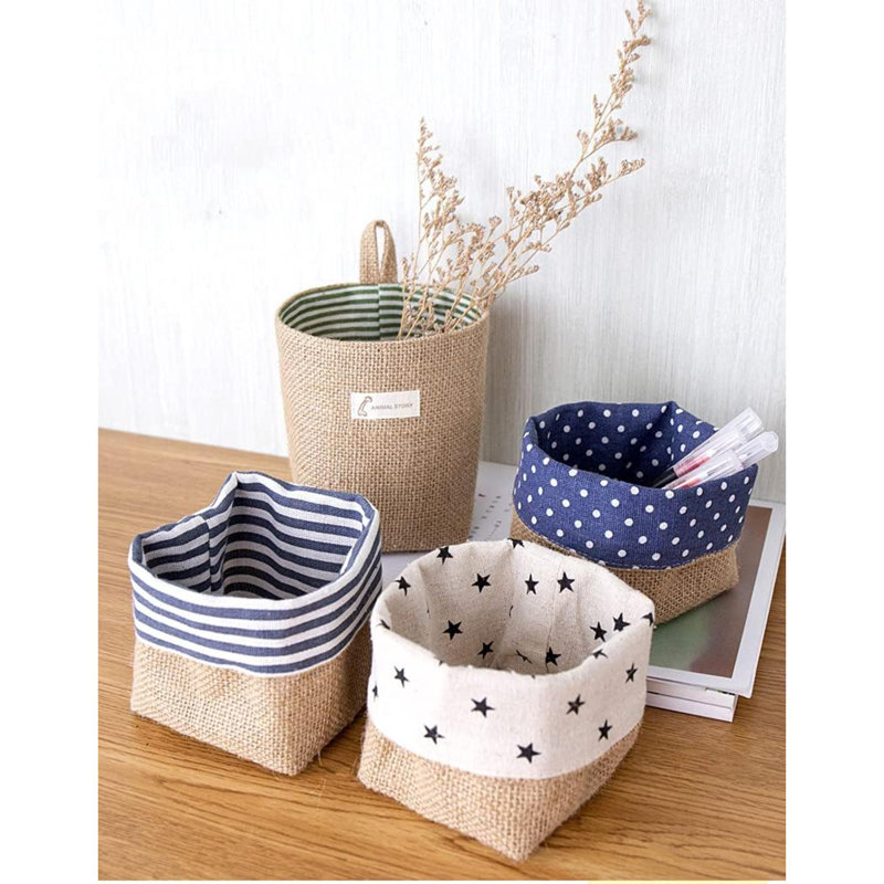 Paquet de 4 paniers suspendus pour porte, décorations de paniers muraux, rangement mural en jute, paniers muraux pour plantes, rangement de décoration de campeur Boho pour clé, lunettes de soleil, porte-monnaie sur porte, avec crochet de fixation