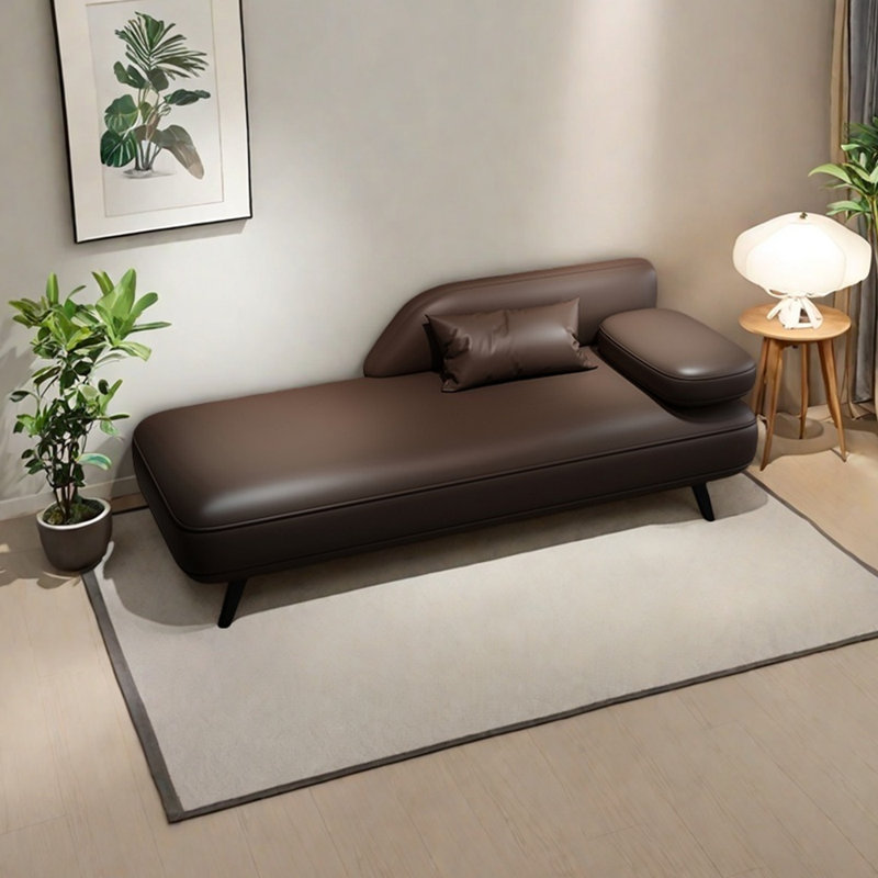 Chaise longue élégante et simple en similicuir, Brun, Orienté à droite