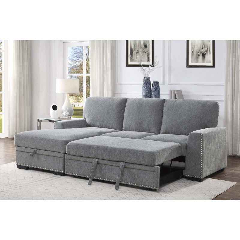 Upholstered L-Shaped Sectional, Left Hand Facing, Gray Chenille