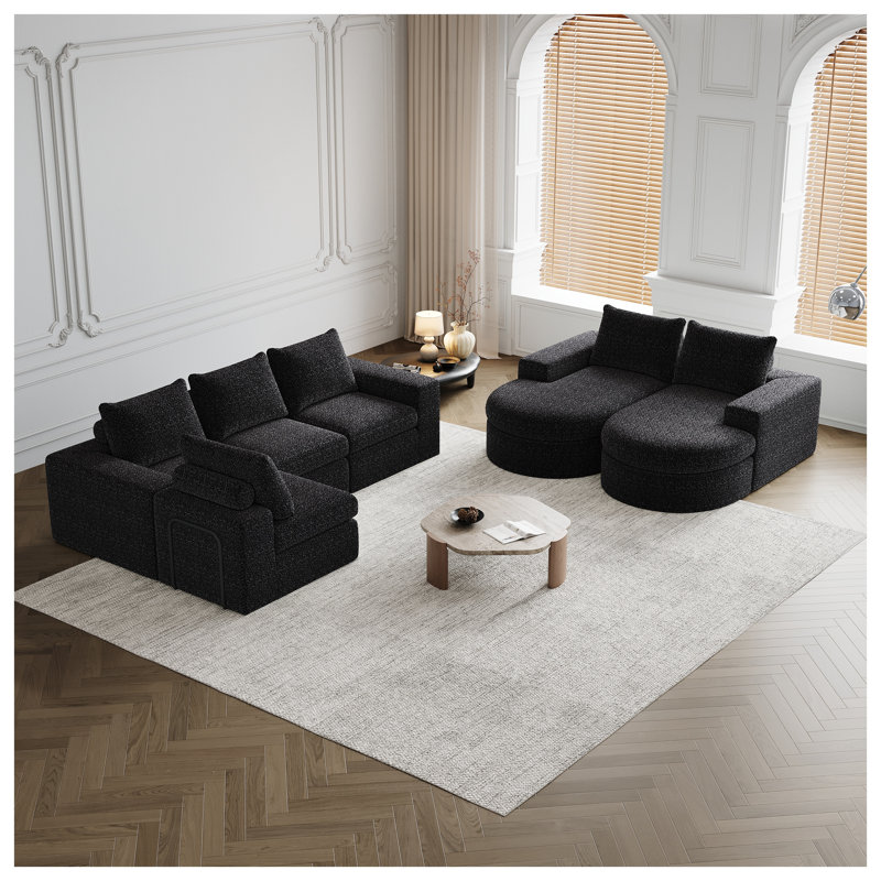 Canapé modulaire courbé en chenille avec méridienne en L Chenille, aucun assemblage requis