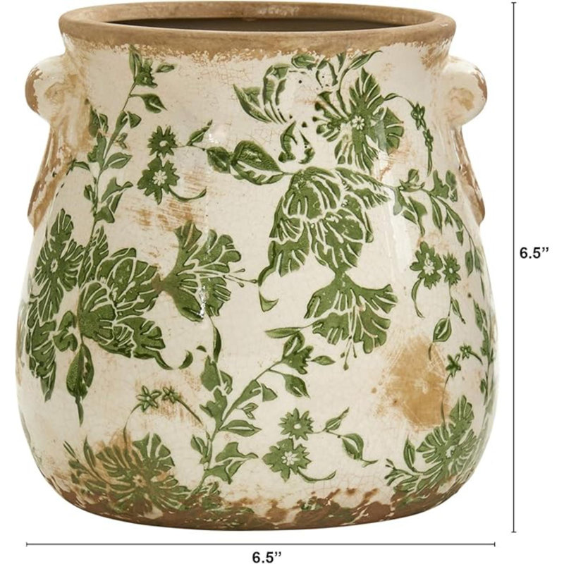 Tuscan Ceramic Green Scroll Planter