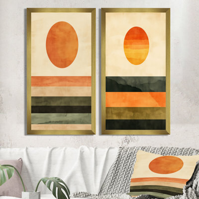 Atomic Sun, art mural 2 pièces, toile rétro Horizon, soleil et horizon moderniste