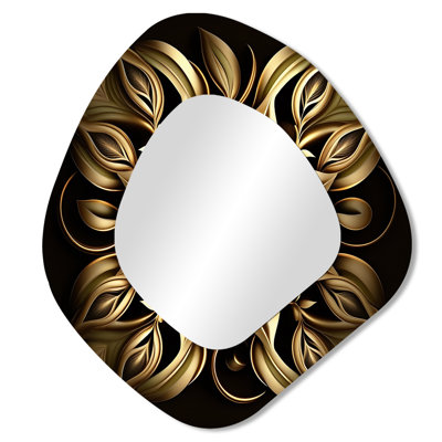 Westcliffe Golden Lily On Black IV - Lily Unique Shape Unique Wall Mirror Decor, Gold Freeform Large Mirror, Printed Metal Art