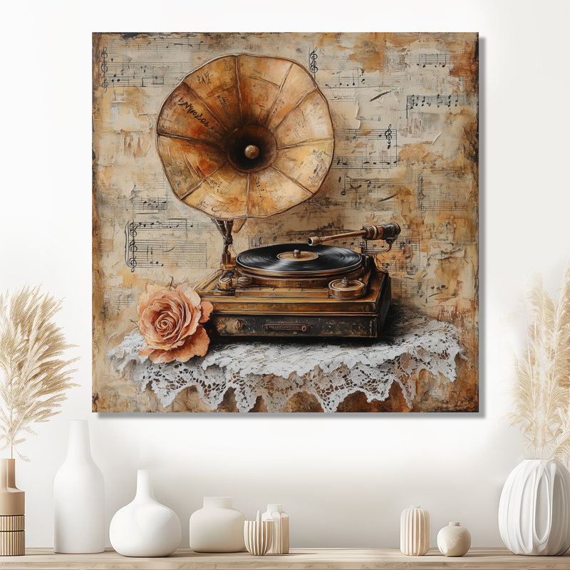 «1930 Gramophone Melody», art mural rétro en métal, impression traditionnelle sur métal, L 23 po x H 23 po