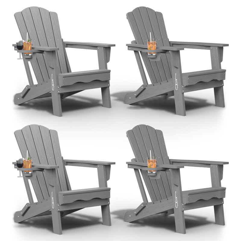 Pakkdiarie Folding Adirondack Chair with Cup Holder,HDPE Outdoor Chair with Comfort Ergonomic Seat for Patios,Lawn,Garden, Backyard Use